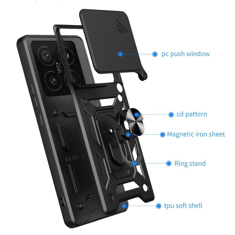 COMAKU Cover Armor Per Xiaomi 14 Pro | Custodia TPU+PC Antiurdo Con Anello Supporto E Copriobiettivo, Argento