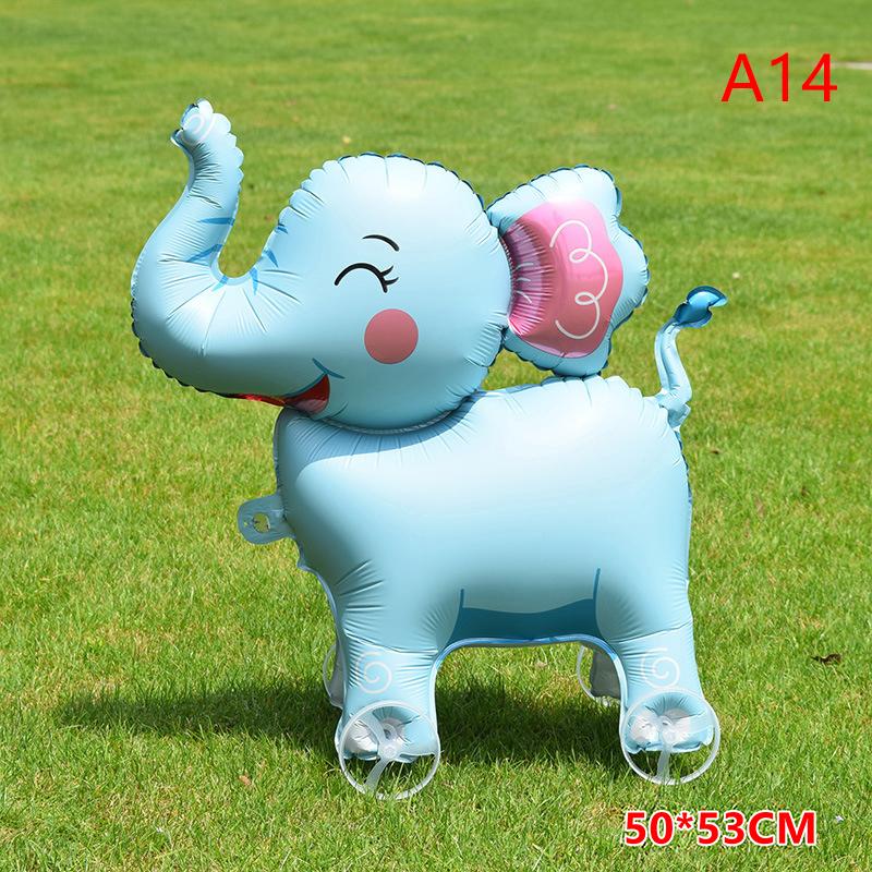 4D Cartoon Elephant Foil Balloon, Stand Walking Balloon with Wheel for Kids Birthday Party Baby Shower Decoration