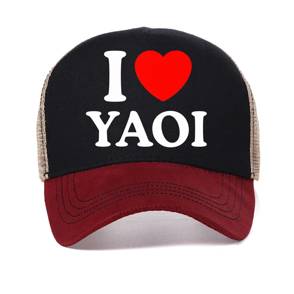 

Funny I Love Yaoi baseball cap Men s Casual Birthday Gift caps fashion summer Breathable mesh Snapback hats outdoor trucker hat Adjustable красный