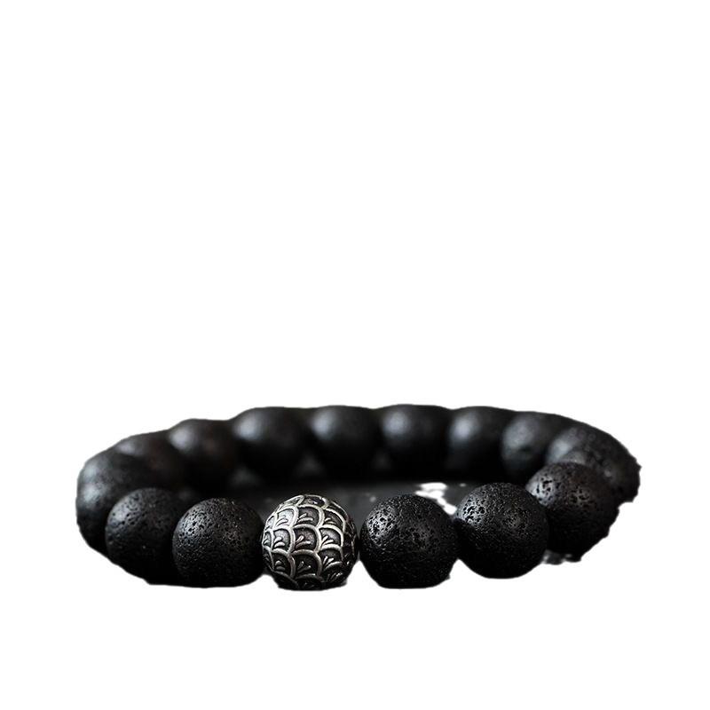 Reverse Scale Buddha Bead Bracelet for Men, Trendy Retro Energy Dominant Volcanic Rock Beaded Bracelet for Men, Simple Style