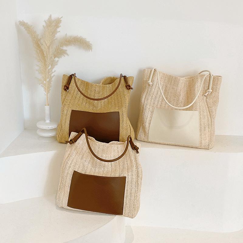 Straw Hollow Out Knitting Tote Bag Large Capacity Handmade Shoulder Handbag Women Designer Casual Beach Bag
