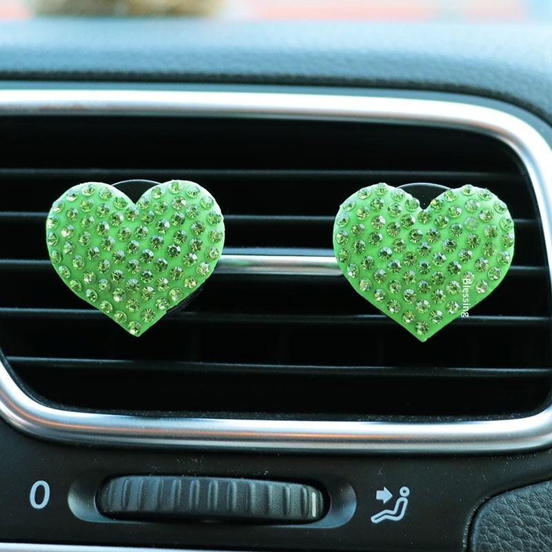 2Pcs/Set Heart-Shaped Car Air Outlet Perfume Clip Rhinestone Car Air Conditioning Air Outlet Perfume Decoration Clip Car Auto Ac