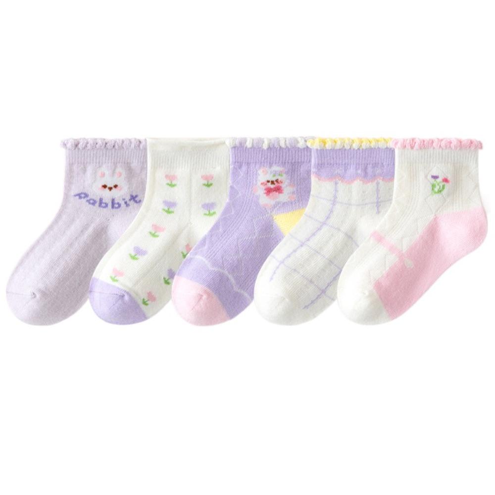 

5Pairs Autumn Spring Toddle Short Tube Socks Ruffle Newborn Socks Baby Cotton Socks Kids M-Style 3