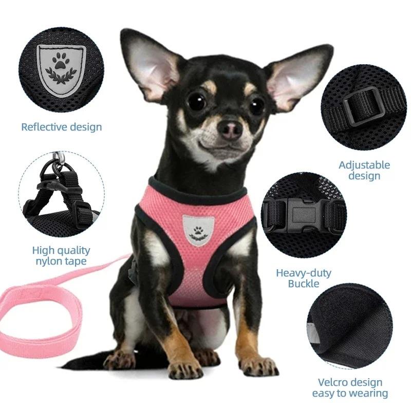 Dog Harness and Leash Set Pet Accessories Large Collar Pomeranian Bulldog French Small Goods Chihuahua Pet Products