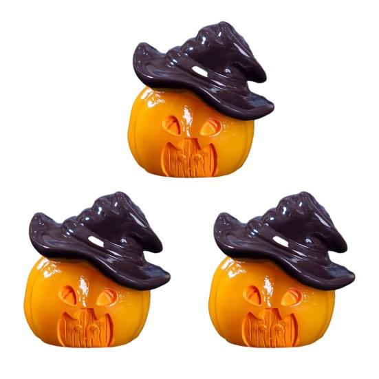 jijijing 3Pcs Halloween Mini Resin Figurines, Miniature Pumpkin Ghost Grim Reaper Castle Statue for Spooky Fairy Garden, Haunted House, Micro