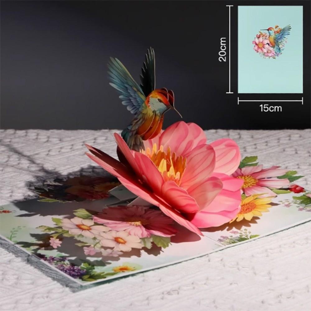 3D Hummingbird Pop Up Birthday Cards Nature Theme 20*15cm Hummingbird Pop Up Card 3D Flower Greeting Card Anniversary