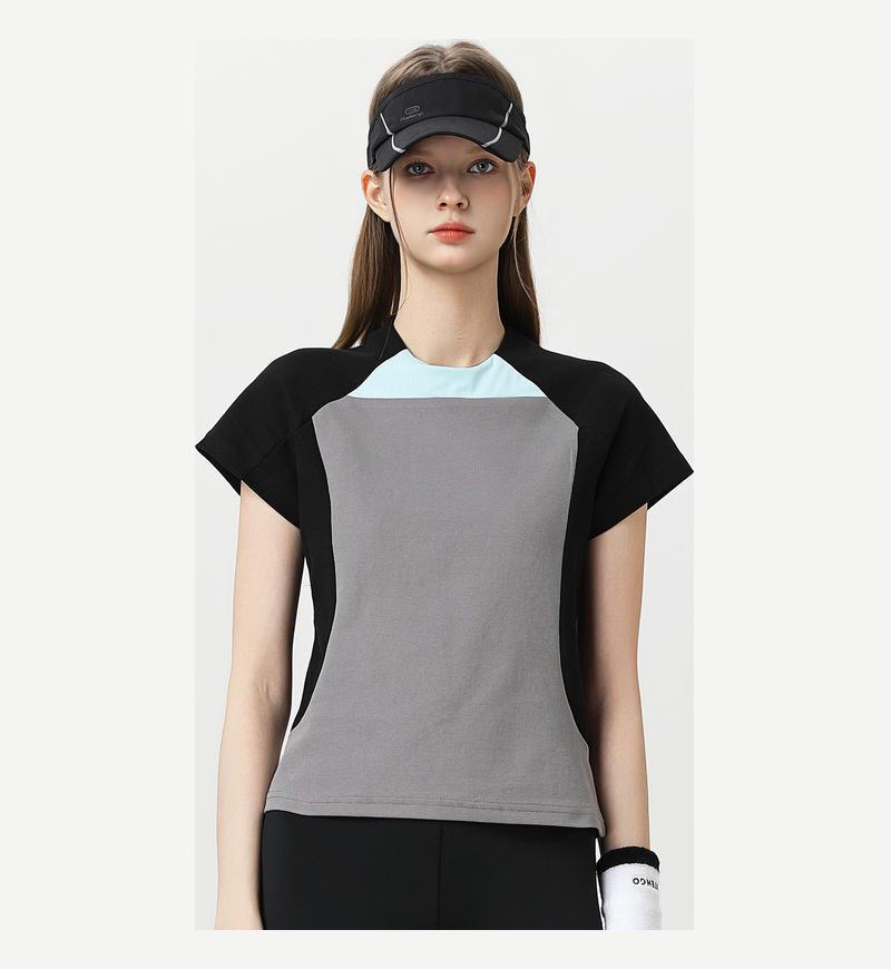 

Women s Colorblock Crew Neck Short Sleeve Slim Fit Summer T-shirt XL серый