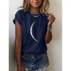 Bending Moon 3D Print Round Neck Short Sleeved T-shirt for Women Tees Breathable Polyester Stretch Comfortable for Everyday