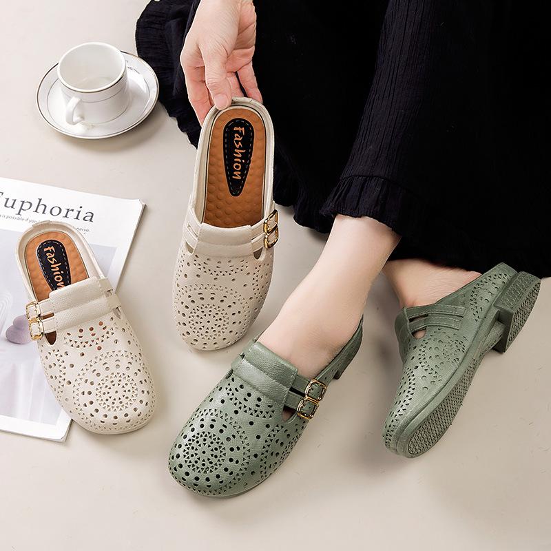 Yuzhihao Women's Summer Slip-On Perforated Sandals - Fashionable Flat Style