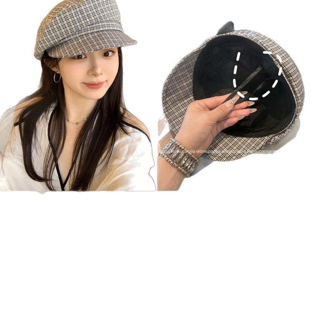 Korean Retro Plaid Beret Women's New Spring and Summer Literary Versatile Octagonal Hat Showing Face Little Painter's Hat