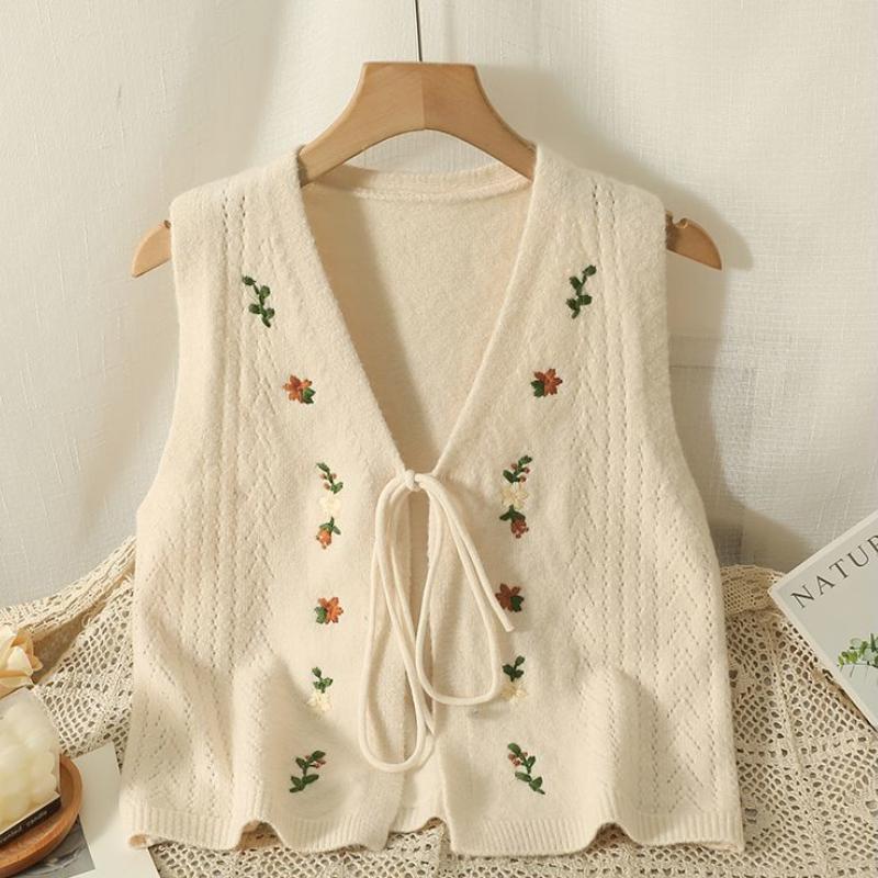 

Bow Tie V-neck Knitted Vest Women s Autumn Outerwear Sweet Sleeveless Sweater Vest S