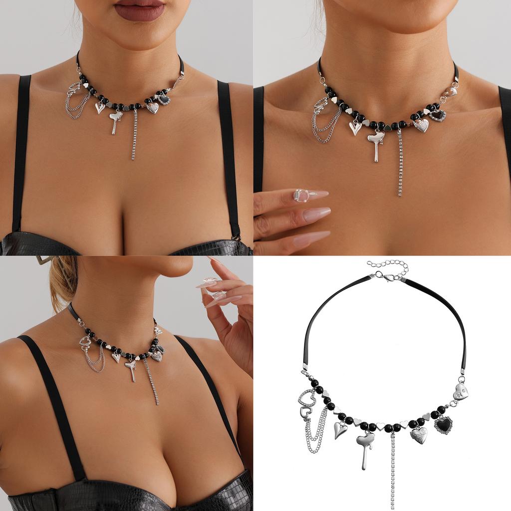 Love Charm Tassels Necklace Stylish Beaded Clavicle Chain Adjustable Length Neckchain Versatile Accessory for Ladies