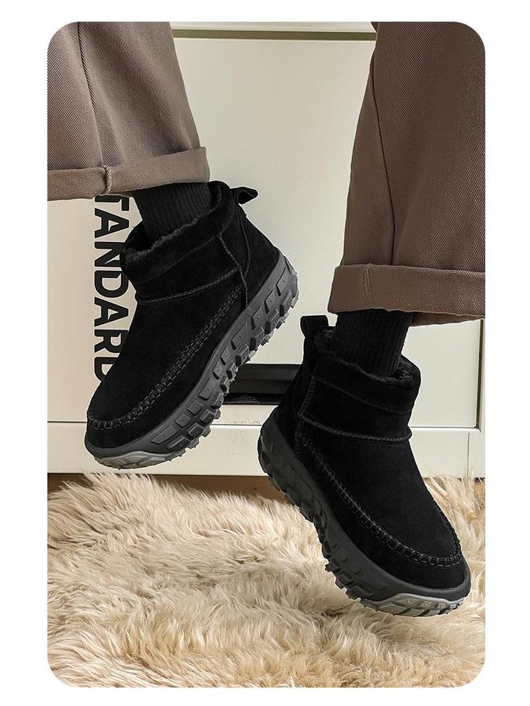 3336 Retro British-Style Snow Boots: Thick Sole, Heightening Leather, Cotton-Lined for Autumn and Winter