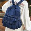 Sac à dos Style Décontracté ins Denim Lavé Japonais pour Fille Simple Brillant Polyvalent Étudiant Sac d'École Sac à dos Harajuku