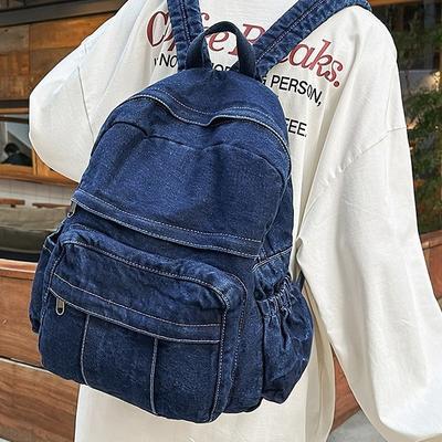 Schoolbag Lazy Wind Ins Japanese Washed Denim Backpack Female Simple Shining Versatile Student School Bag Harajuku Backpack