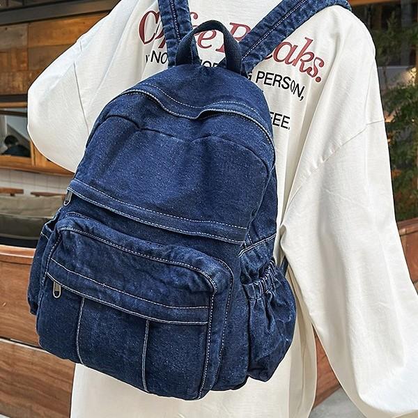 Sac à dos Style Décontracté ins Denim Lavé Japonais pour Fille Simple Brillant Polyvalent Étudiant Sac d'École Sac à dos Harajuku