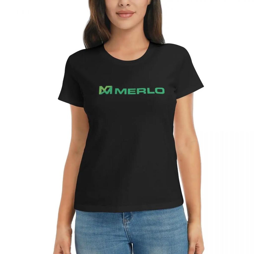 Damen T-Shirt Merlo Logo Sommer Kurzarm T-Shirts Rundhals Baumwolle T-Shirts Kleidung Tops Streetwear