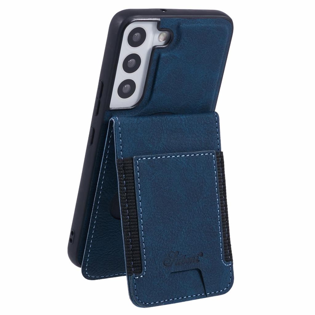 For Samsung Galaxy S22 5G Magnetic Case Card Slots Leather+TPU Kickstand Phone Cover