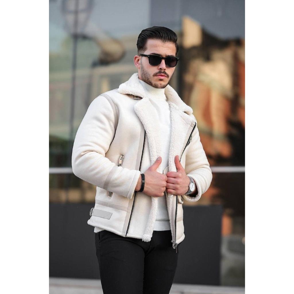 Men's Tan Color Napa Leather Cross Model Coat