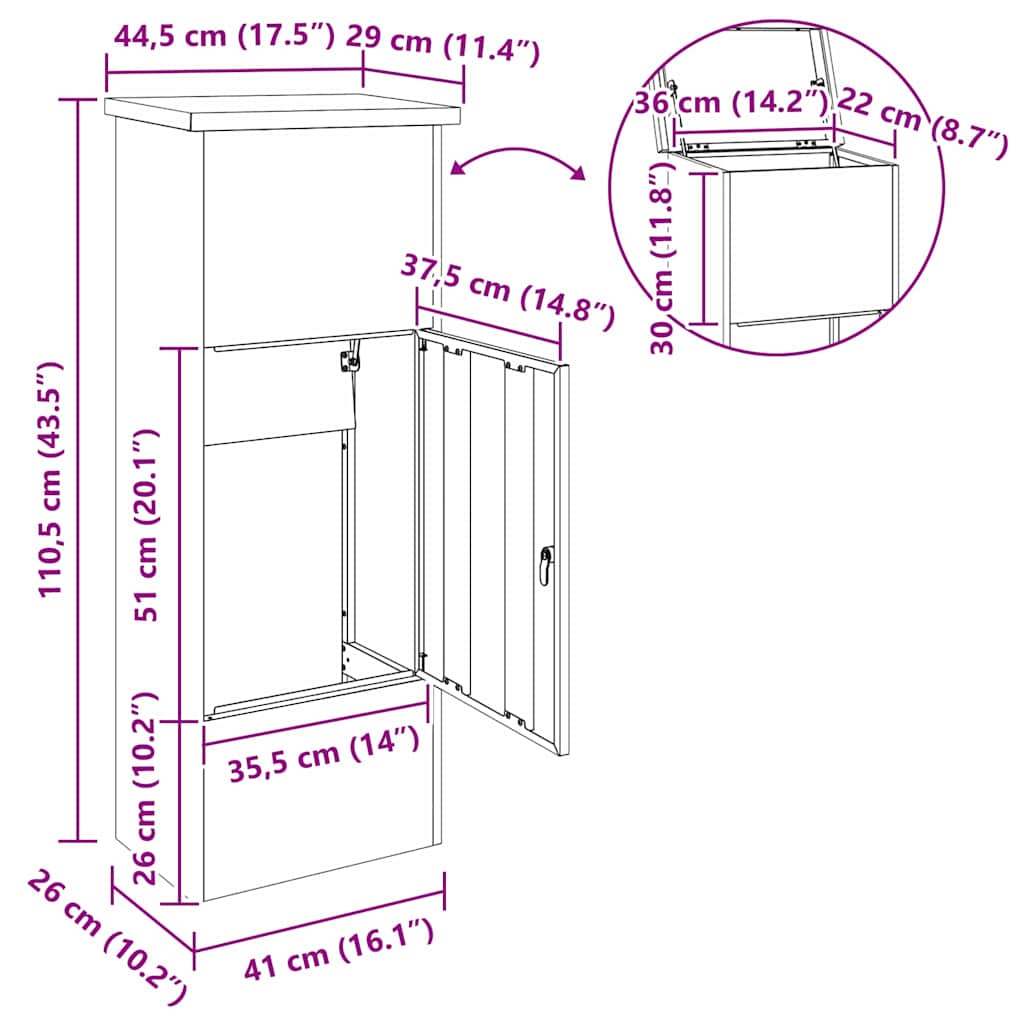 Package Drop Box with Storage White 44.5 x 29 x 110.5 cm Steel