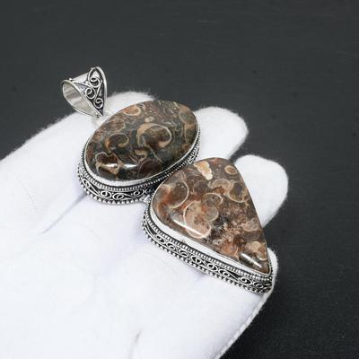 Turritella Agaat Edelsteen Handgemaakte 925 Sterling Zilveren Hanger Dubbele Edelsteen Hanger Antieke Hanger Natuurlijke Turritella Agaat Hanger Voor Cadeaus