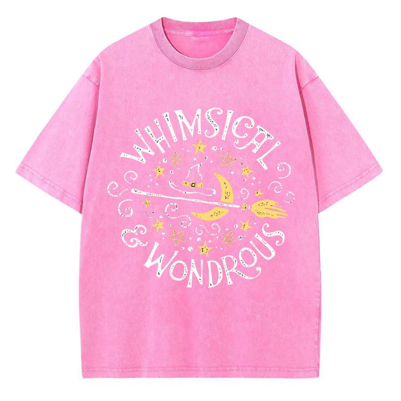 Magic Theme Letter Print T-Shirt Unisex Style Oversize Washed Denim Short Sleeve Vintage Top