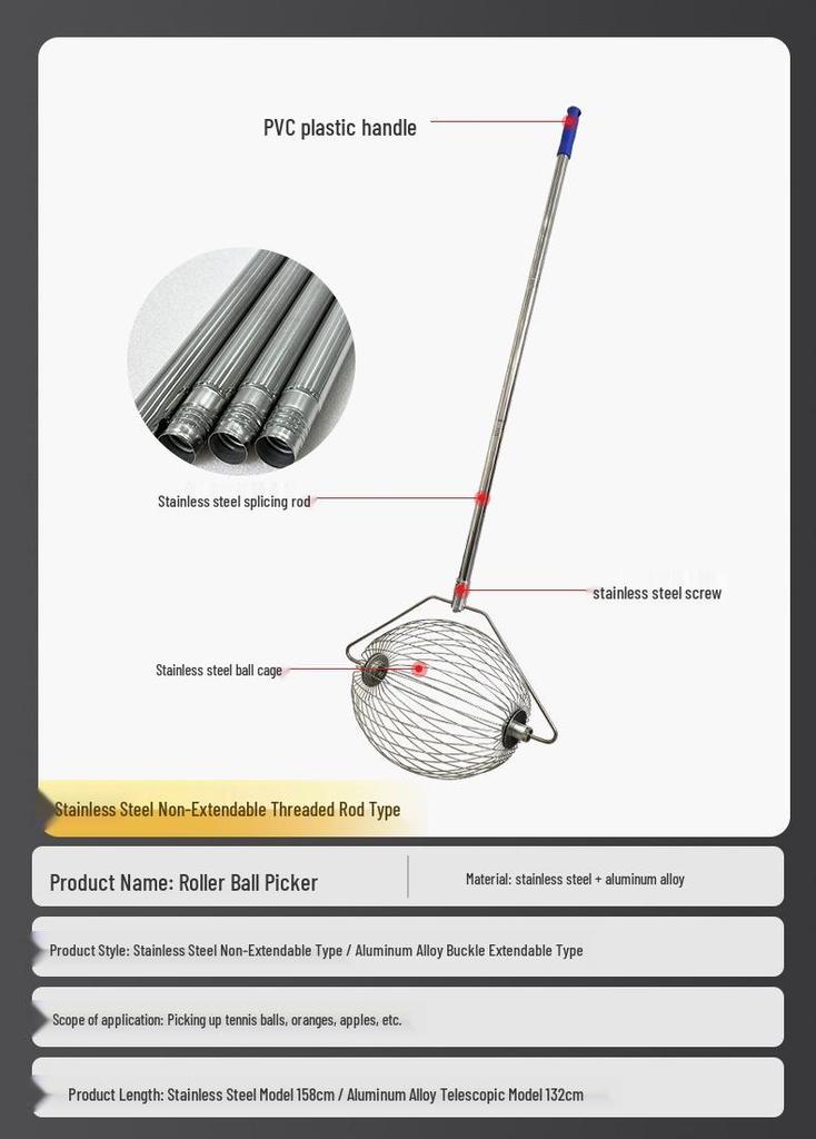Telescopic Tennis Ball Retriever - Adjustable, Portable, No-Bend Design