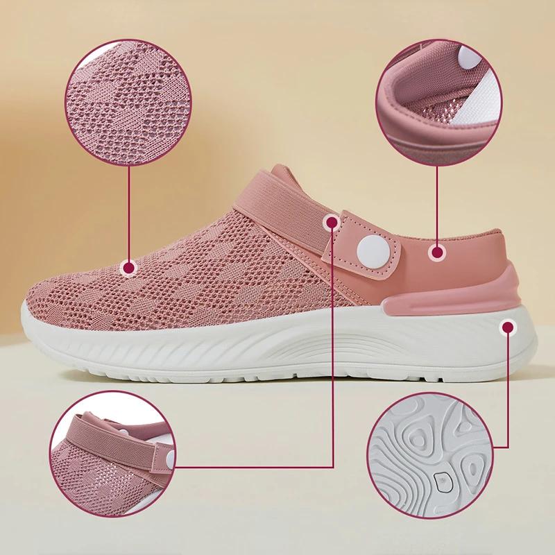 Fashion New 2024 Women Mesh Flat Shoes Half Slippers Thick Bottem Slip on Breathable Casual Sandals Plus Size Breathable Slides Slippers