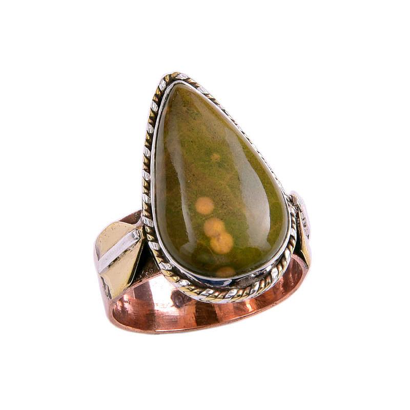 Natural Ocean Jasper Gemstone Two Tone 925 Sterling Silver Gift Ring S.8.5 f4j45