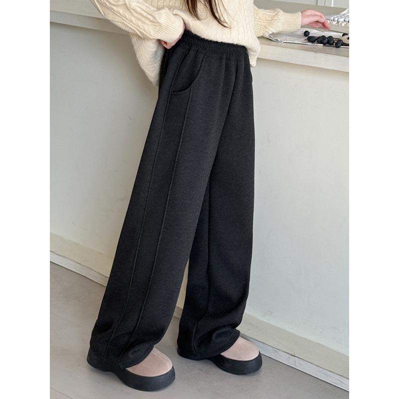 Girls' Velvet Wide-Leg Pants Winter 2025: Trendy Slim Fit, Thick Warmth, Straight-Leg Long Pants for Big Girls