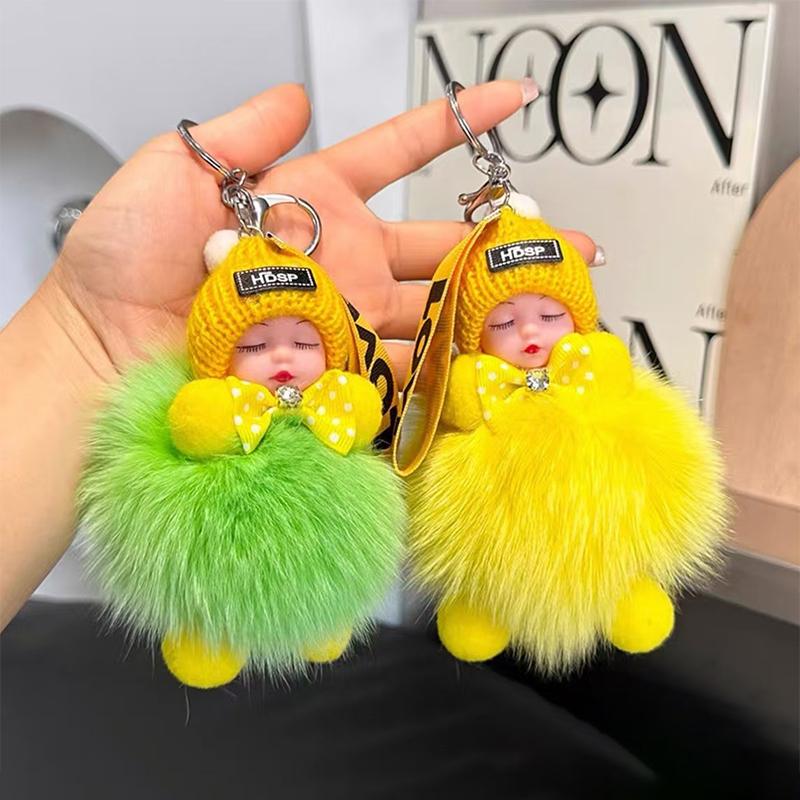 Sleeping Baby Keychain Cute Fluffy Plush Doll Keychains Women Girl Bags Keyrings Cars Key Ring Gift Charming Decoration