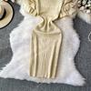 Summer Women Elegant Ruffle Metal Button Office Work Knitted Sheath Sweater Mini Dresses