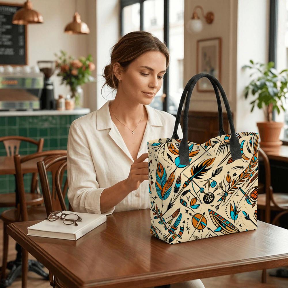 Boho Tribal Print Tote Bag Large Capacity Casual Daily Shoulder Handbag for Shopping Travel