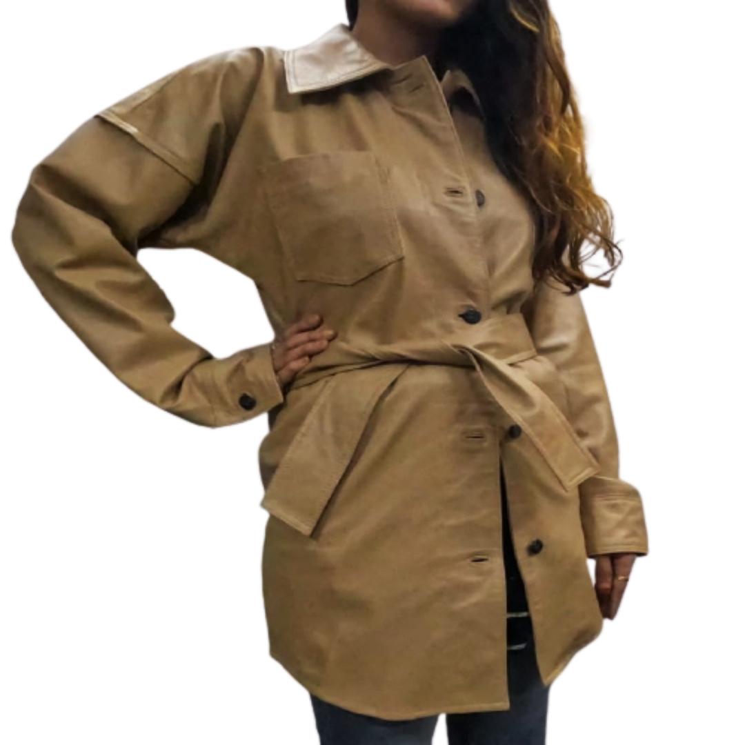 

Noora Women Beige Lambskin Leather Trench Coat - Верхняя одежда Зимний Тренч - Повседневная вечерняя одежда Пальто XS бежевый