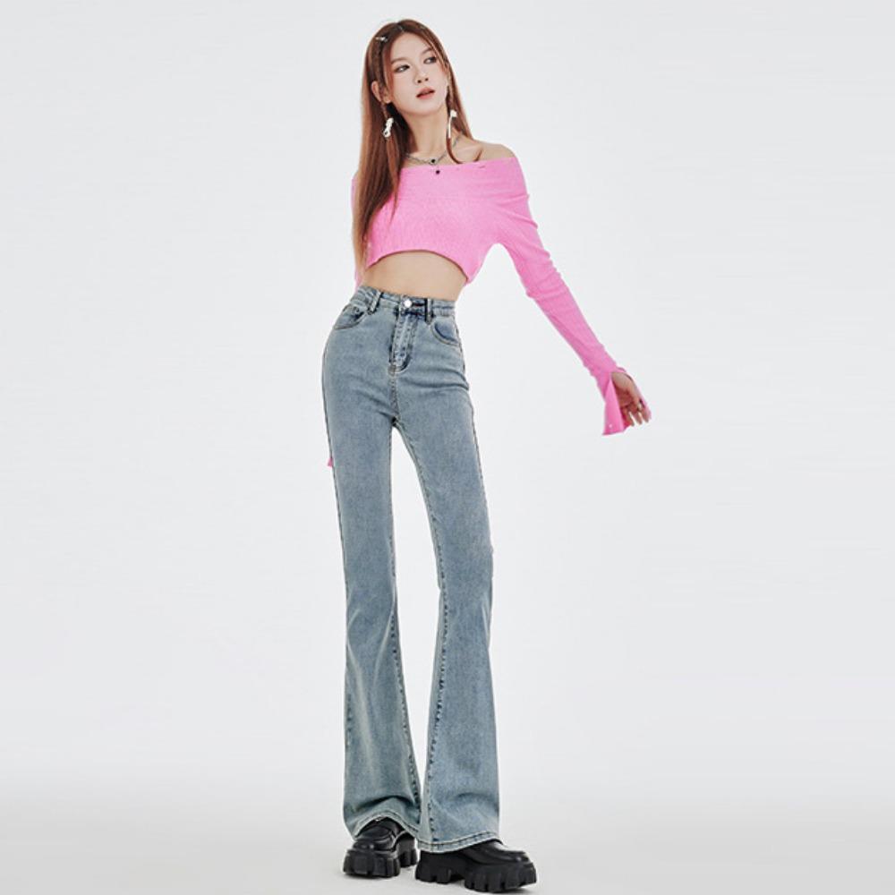 Casual High-waisted Micro-flared Jeans for Women's 2025 New Spring and Autumn Elastic Slim-fitting Horseshoe Pants
