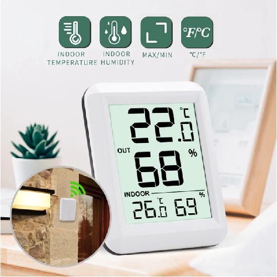 Termómetro Higrómetro Inalámbrico Habitación Bebé Pantalla LCD Digital Monitor de Temperatura y Humedad Estación Meteorológica Interior Exterior Sensor -40C