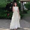 Summer Cotton Embroidery Sleeveless Dress For Beach Women With Mesh Floral Design