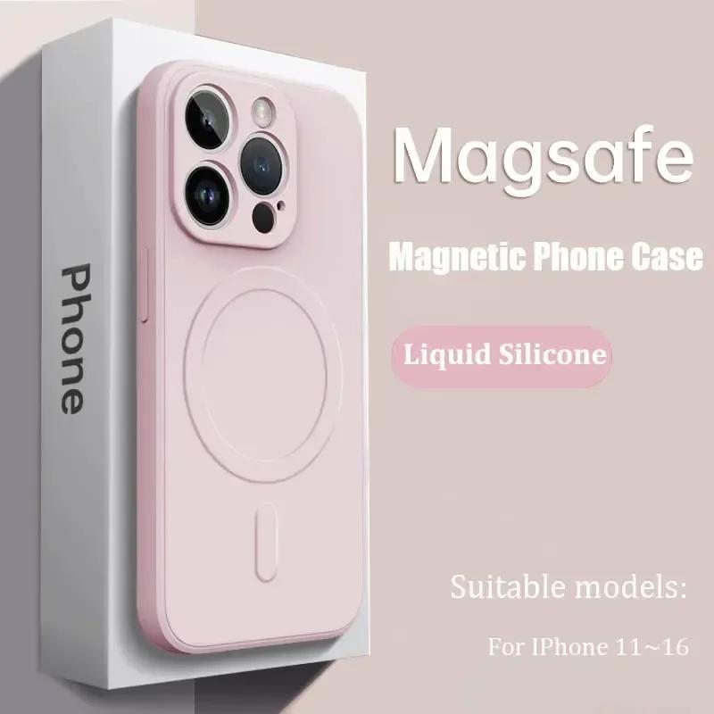 Tekutý silikonový kryt Pro iPhone 16 17 15 14 13 12 11 Pro Max Plus Mini Air Pro Magsafe Magnetické bezdrátové nabíjení Měkký kryt funda