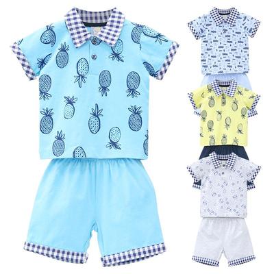 Boys Baby Short Sleeve T-Shirt+Shorts Two Pieces/Set Kids Pure Cotton Outfits Button Lapel Printed Children's Clothing Summer