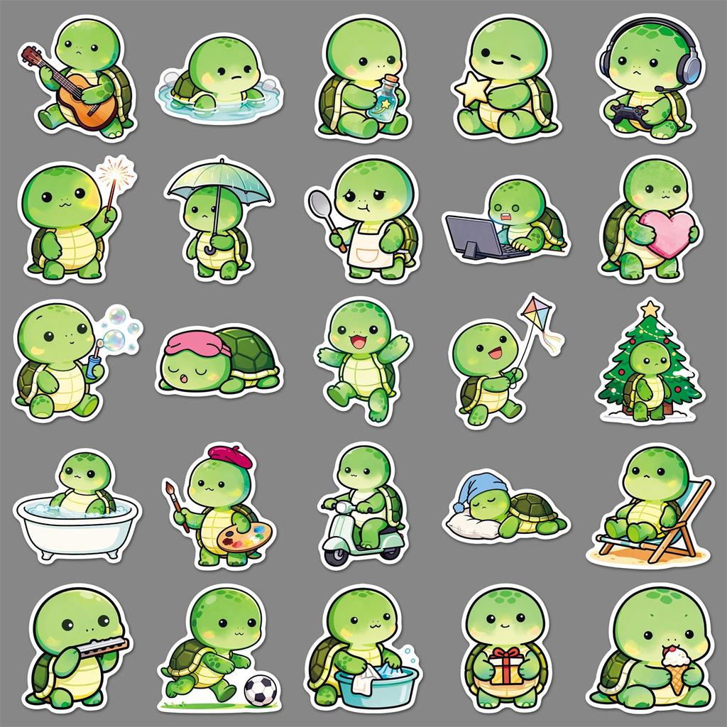 50 Cute Kawaii Turtle Stickers - Googly-Eyed Animal Graffiti for Journals & Guitars