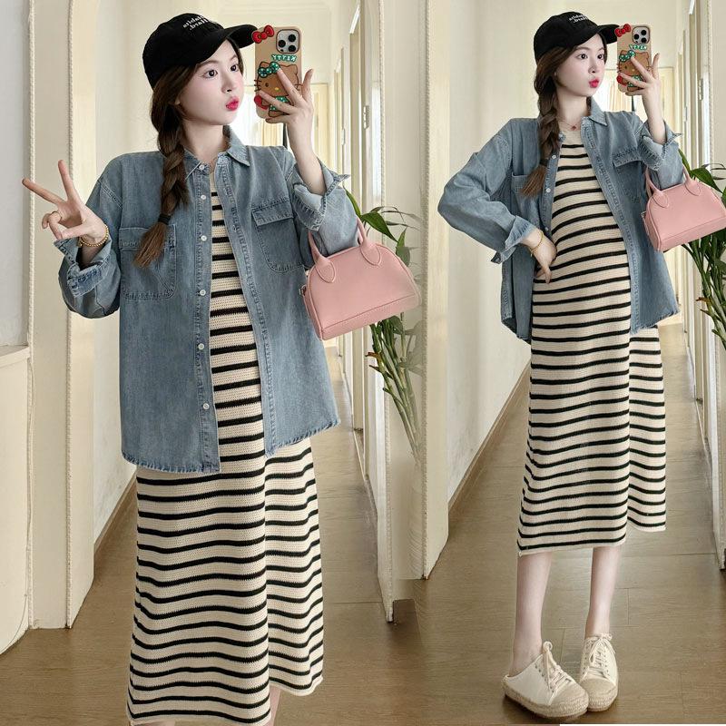 Elegant Spring Maternity Dress Set - Trendy Plus Size Two-Piece for Stylish Moms M