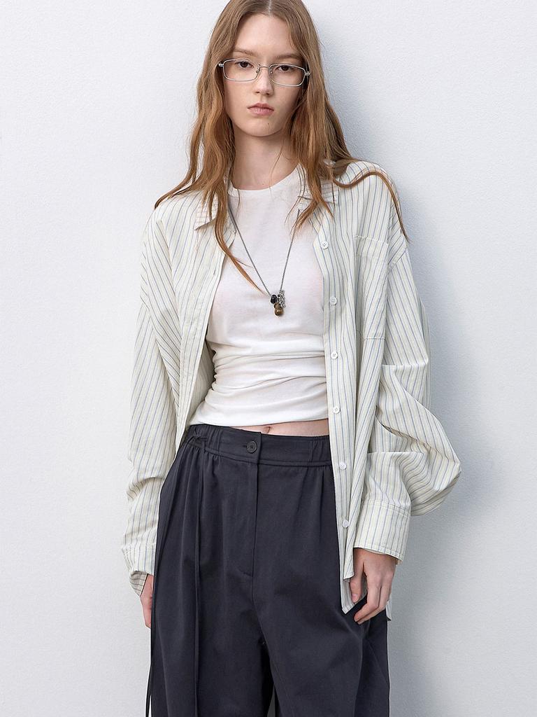 Atelier Nine Double Pin Stripe Oversized Shirt (Bl-4398)