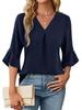 Women's Summer New Style  Sleeve Scoop Neck Ruffles Sleeve Chiffon Shirt for Women