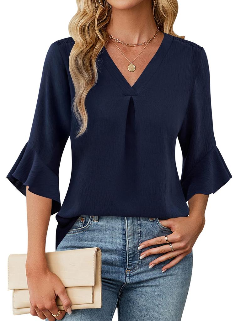 Women's Summer New Style Sleeve Scoop Neck Ruffles Sleeve Chiffon Shirt for Women