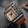 Hip-Hop Men's Square Dial Watch Street Style Leather Strap Quartz Wristwatch