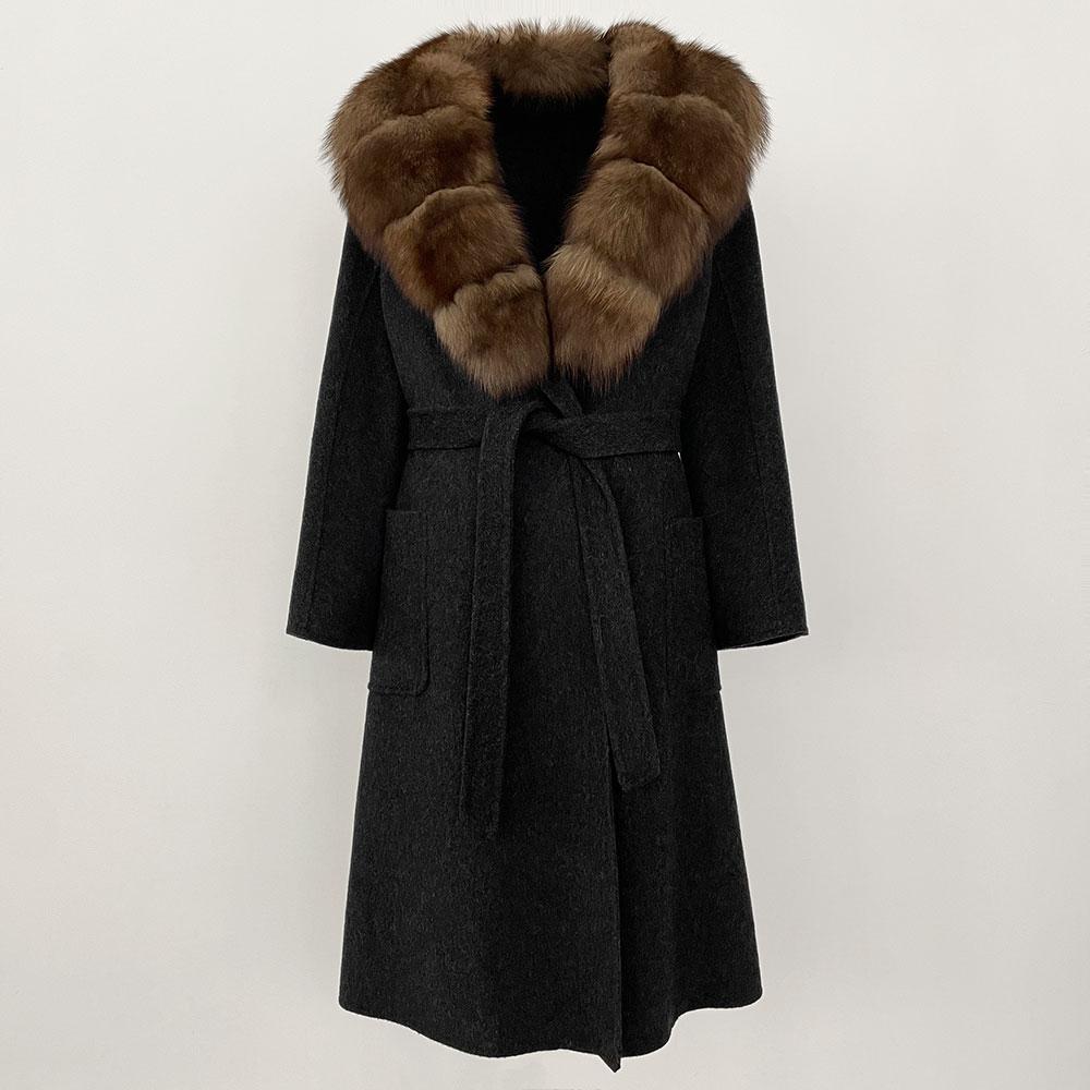 OFTBUY2024 Ekte Ull Kaninpels Kvinner Kåpe Naturskinn Mulberry Silkejakker X-lange Varm Tykk Turn-down Krage Overwear