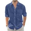 Summer Men's Collar Pocket Short Sleeved Cardigan Solid Color Shirt Top