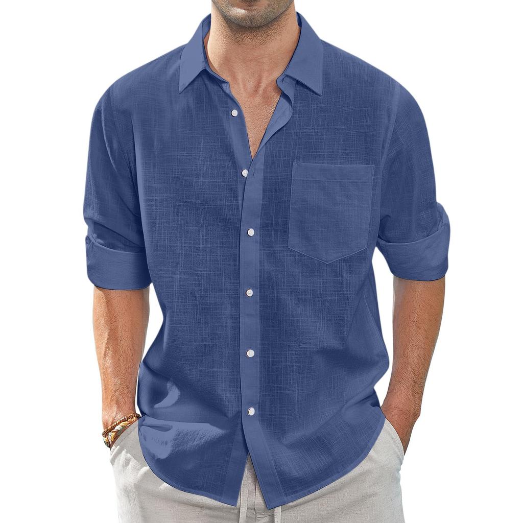 Summer Men's Collar Pocket Short Sleeved Cardigan Solid Color Shirt Top