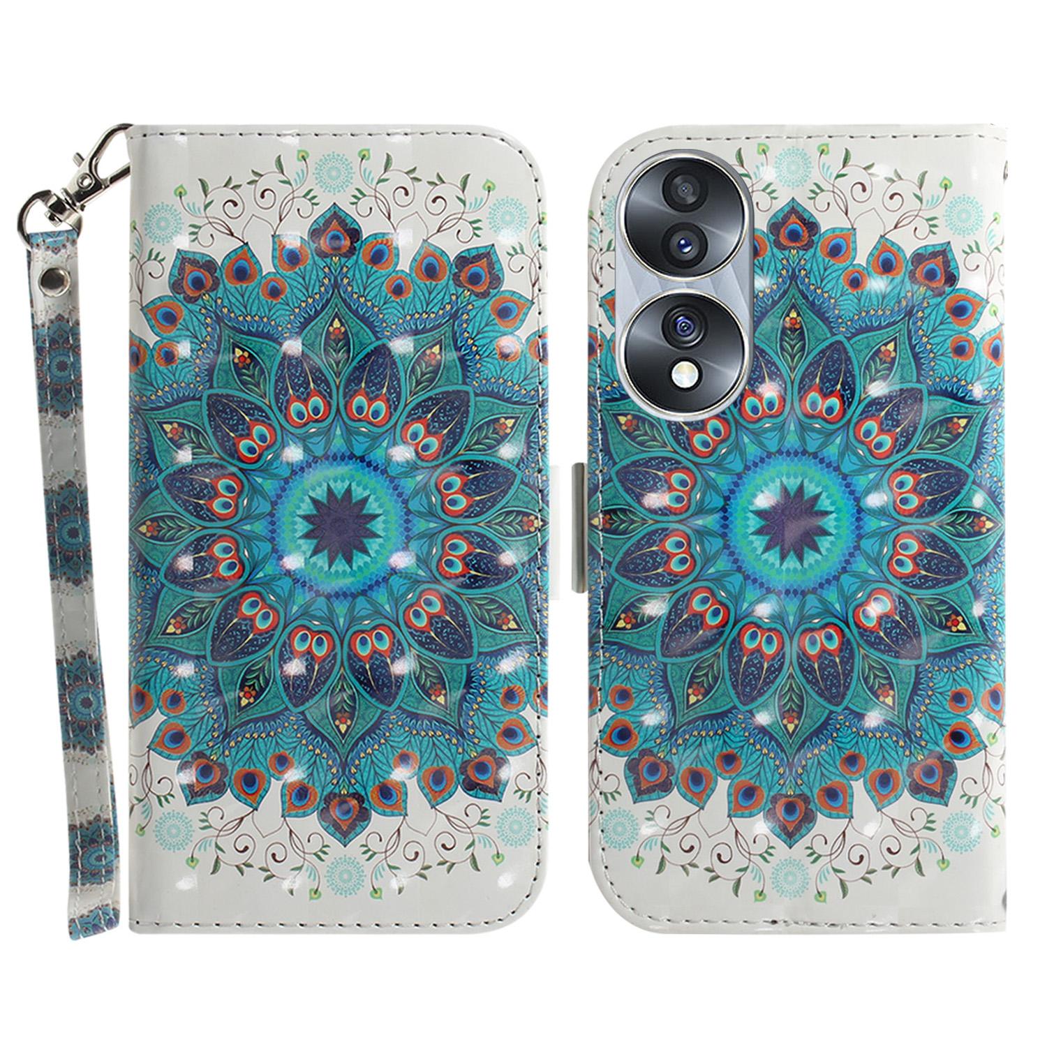 

Для Honor 70 5G Чехол из ПУ кожи для телефона Подставка Кошелек Противоударный Чехол для мобильного телефона с ремешком Peacock Wreath