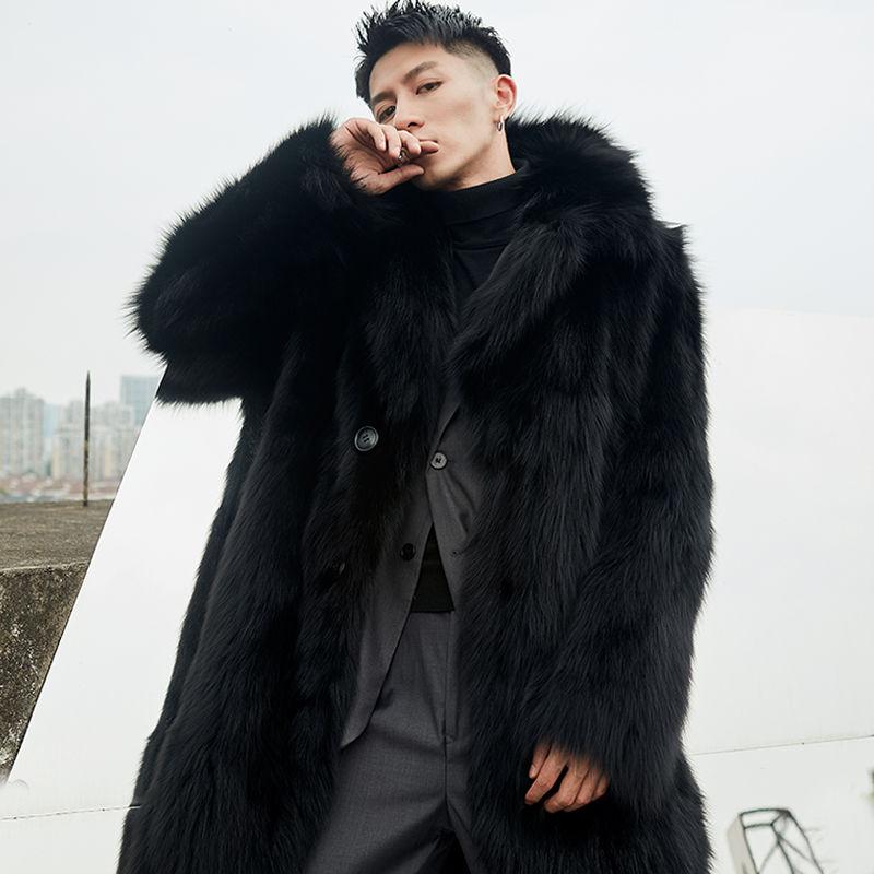 Autumn and Winter New Imitation Fox Fur Phantom Fox Men's Mid-length Coat Suit Collar Loose Men's Warm Jacket